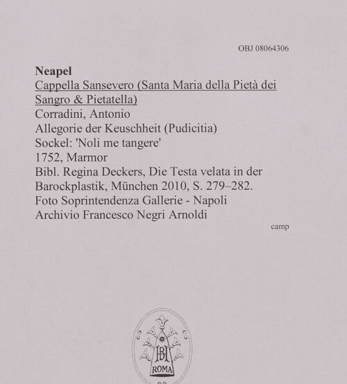 Rückseite von Soprintendenza Gallerie - Napoli [https://www.deutsche-digitale-bibliothek.de/content/lizenzen/rv-ez/] Allegorie der Keuschheit'Noli me tangere' - , bh608575_recto. Foto.