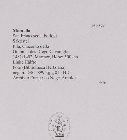 Rückseite von unbekannt [https://www.deutsche-digitale-bibliothek.de/content/lizenzen/rv-fz/] Grabmal des Diego I, Conte di Cavaniglia (gest. 1481) - Linkes Teil, bh608577_recto. Foto.