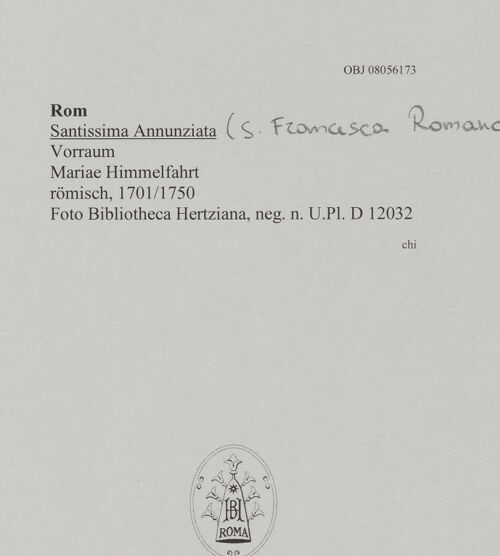 Rückseite von Bibliotheca Hertziana [https://www.deutsche-digitale-bibliothek.de/content/lizenzen/rv-fz/] Mariae Himmelfahrt - Ausschnitt, bh608618_recto. Foto.