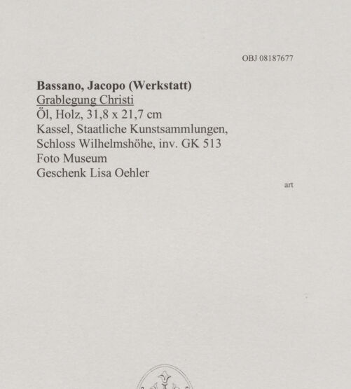 Rückseite von Museum [https://www.deutsche-digitale-bibliothek.de/content/lizenzen/rv-ez/] Die Grablegung Christi - , bh608634_recto. Foto.