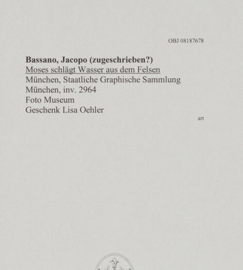 Rückseite von Museum [https://www.deutsche-digitale-bibliothek.de/content/lizenzen/rv-ez/] Moses schlägt Wasser aus dem Felsen - , bh608636_recto. Foto.