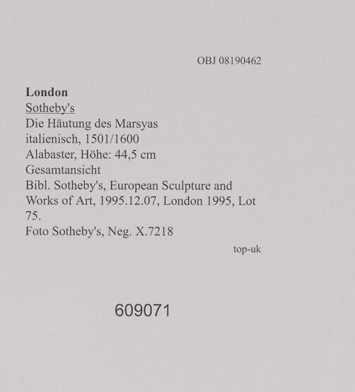 Rückseite von Sotheby's [https://www.deutsche-digitale-bibliothek.de/content/lizenzen/rv-ez/] Die Häutung des Marsyas - Gesamtansicht, bh609071_recto. Foto.