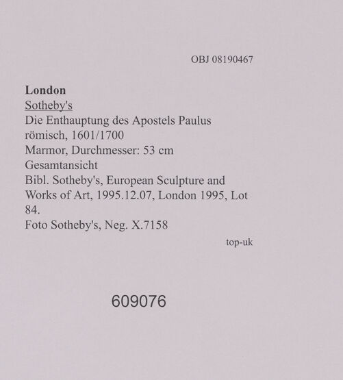 Rückseite von Sotheby's [https://www.deutsche-digitale-bibliothek.de/content/lizenzen/rv-ez/] Die Enthauptung des Apostels Paulus - Gesamtansicht, bh609076_recto. Foto.