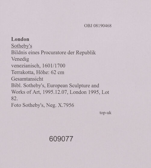 Rückseite von Sotheby's [https://www.deutsche-digitale-bibliothek.de/content/lizenzen/rv-ez/] Bildnis eines Procuratore der Republik Venedig - Gesamtansicht, bh609077_recto. Foto.