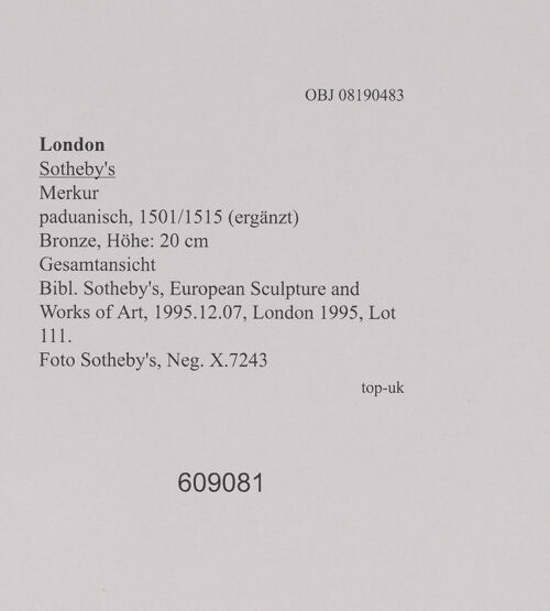 Rückseite von Sotheby's [https://www.deutsche-digitale-bibliothek.de/content/lizenzen/rv-ez/] Merkur - Gesamtansicht, bh609081_recto. Foto.