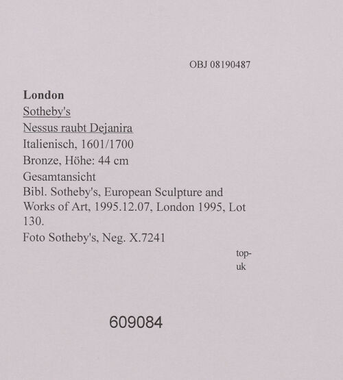 Rückseite von Sotheby's [https://www.deutsche-digitale-bibliothek.de/content/lizenzen/rv-ez/] Nessus raubt Dejanira - Gesamtansicht, bh609084_recto. Foto.